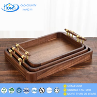 Plateau en bois de noyer de qualité supérieure avec poignées, plateau de service rectangulaire profond pour la décoration de la table à thé ou à café, style zen