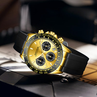 Reloj de Pulsera para Hombre, Estilo Ejecutivo, con Cronógrafo de Cuarzo, Caja de Aleación, Cristal Mineral, Esfera con Indicadores, 43 mm, Resistente al Agua hasta 30 m, Correa de Silicona