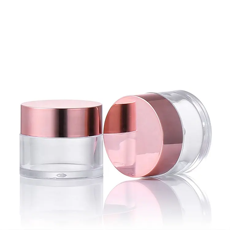 1oz 30ml PS Clear Empty Cosmetic Packaging Container Cream Jar Cosmetic Jars with Pink Yellow Rose Gold Silver Lid