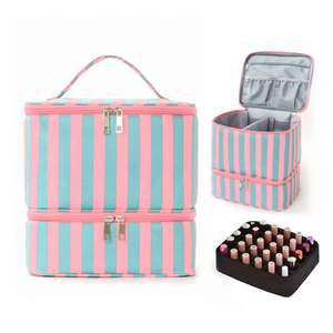 Estuche Cosmético Multifuncional de Doble Capa con Rayas a la Moda, Bolsa de Almacenamiento para Esmalte de Uñas, Bolsa de Maquillaje de Gran Capacidad, Bolsa de Aseo - Product Image 4
