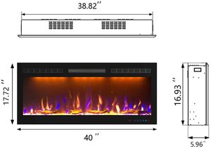 Chimeneas Eléctricas de Alta Calidad Luxstar, <span class=keywords><strong>Chimenea</strong></span> Moderna de Lujo Integrada de 40 Pulgadas con Llama Real y Termostato Ajustable - Product Image 3