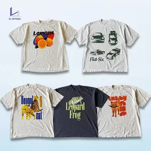 Huili Clothing Suppliers Oem Unisex Heavyweight Cotton Vintage T Shirt Custom Graphic Printed Men Boxy Fit Screen Print T-Shirt