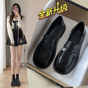 Mocasines de cuero negro para mujer, zapatos planos, talla 41 42, estilo británico, informal, tacón bajo, Color sólido, versión mejorada, Otoño Invierno - Product Image 1