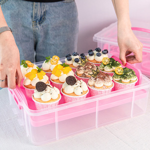 CN2034-05463-1 2 niveles de almacenamiento de portador de <span class=keywords><strong>tienda</strong></span> a 24 Cupcakes o 2 grandes pasteles comida transportador contenedor - Product Image 4