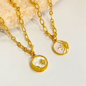 Collana con ciondolo in madreperla con ciondolo in madreperla in acciaio inossidabile placcato oro 18 carati Vintage - Product Image 6