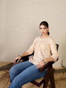 Top de algodón con cuello mandarín estampado Camisa de algodón Estilo Top regular - Product Image 4