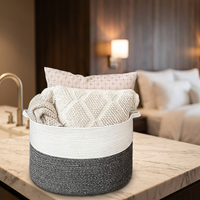 Panier à linge pour enfants de forme ronde tissé en corde de coton durable Panier à vêtements de style classique avec poignée en tissu