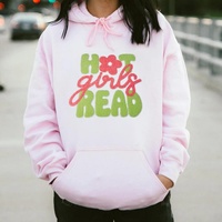 Badge brodé en chenille « Hot Girls Read » avec applique fleur rose à thermocoller pour sac de club de lecture, sweat à capuche, accessoire DIY