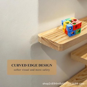 Wooden <b>Wall</b> Mounted Shelf 5 Tier For Figurines And Toys Childrens Room <b>Display</b> Rack Natural Wood Color - Product Image 4