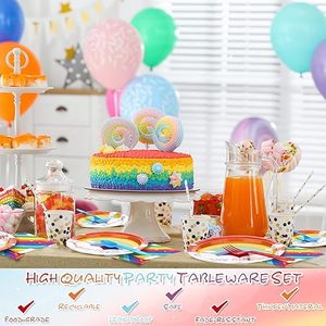 Artículos para Fiestas, Platos de Papel con Diseño de Arcoíris, Vasos y Servilletas con Diseño Troquelado para 24 Personas - Dorado - Product Image 5