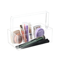 Porte-ustensiles en plastique transparent sur mesure - Acrylique - Avec poignée en bambou - Pour couverts, assiettes, serviettes et condiments