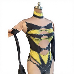 Sexy Solid Rhinestone Spandex Skinny Bodysuit Stripper Dancewear Club <b>Rompers</b> <b>Women</b> Stage Performance - Product Image 2