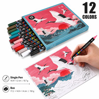 Marqueurs acryliques à double pointe scintillants 12 couleurs, stylos pinceaux à base d'eau, corps holographique, étui en PP, artisanat DIY OEM