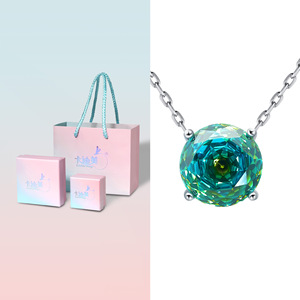 Cardermay Blue Zircon Sterling Silver S925 Pendant Necklace Round Claw Setting Gift Jewelry - Product Image 1