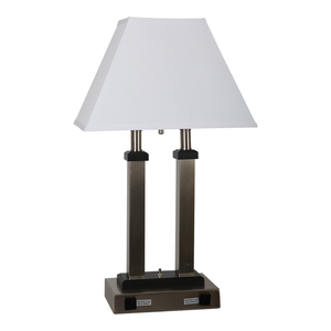Lámpara de Mesa Doble Moderna para Hotel, Cuerpo de Metal Niquelado, Base de Metal Plateado, Bombilla E26, Alimentación CA, para Vestíbulo de Hotel y Habitaciones - Product Image 1