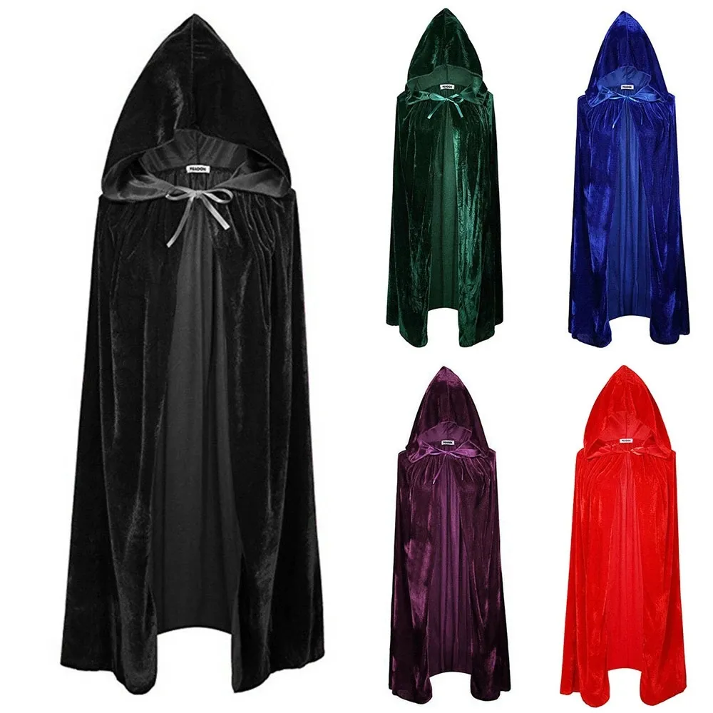 Ecoparty new Adult Party Velvet Cloak Cape Hooded Medieval Costume Witch Vampire Cosplay Costumes Women Men Halloween Clothes