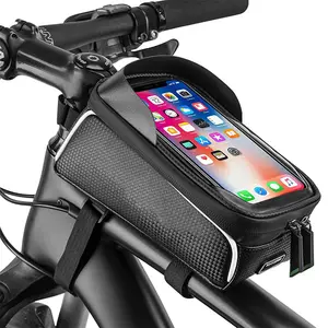 Caliente bicicleta teléfono titular de la bolsa de bicicleta frontal del teléfono marco bolsa con 3 vel cro correas