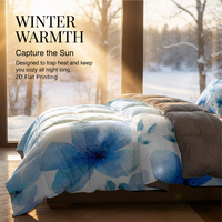 Ensemble de literie d'hiver en microfibre 3 pièces, couette réversible à imprimé floral 2D, chaude et épaisse, fournie directement par l'usine