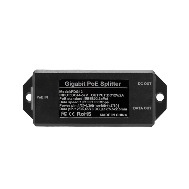 Gigabit at Standard DC48V to 12V 2A PoE Splitter 5.5*2.5mm DC/Micro USB/Type-C Multiple Interfaces Optional for Monitor