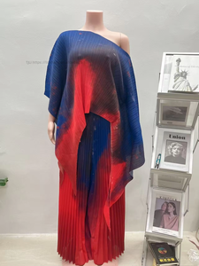 Ensemble 2 pièces décontracté pour femmes africaines, taille plus, nouveau style, imprimé, haut irrégulier plissé et pantalon long, tendance - Product Image 4