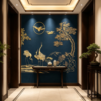 Papier peint 3D en feuille d'or de luxe léger, toile murale sans couture pour fond de salle de thé, club, tête de lit de chambre d'hôtel