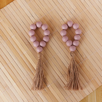 Anneaux de serviette en perles de bois Ychon avec pompons, boucles rustiques pour serviettes de table de mariage, décoration de fête de Noël, décoration bohème pour la maison