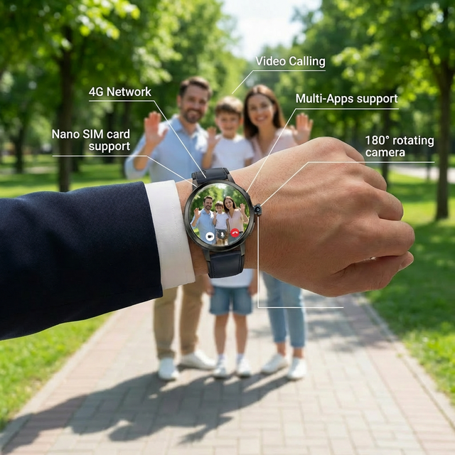 IP68 Waterproof 1520mAh Large Battery DM82 4G SIM Card Android Smart Watch 1.75" AMOLED Screen Rotating Camera Video Call Watch