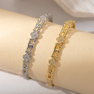 <b>Sweet</b> French Style Metal Openwork Horseshoe <b>Flower</b> Bracelet Gold And Silver Women's Party Jewelry Zinc Alloy Fashion Chain - Product Image 4
