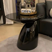 Table basse ronde en fibre de verre et acrylique noir style nordique, mobilier moderne pour la maison et le bureau