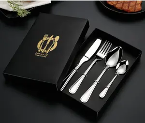 فندق مطعم 4-قطعة مجموعة 410 الفولاذ المقاوم للصدأ مجموعة أدوات المائدة شريحة لحم شوكة وسكينة الذهبي مجموعة أدوات المائدة