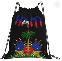 Sac à dos portable personnalisé avec cordon de serrage, motif drapeau d'Haïti, sac de rangement en polyester avec drapeau national, vente en gros