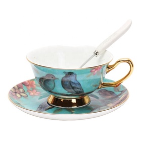 Blue Birds Floral 15pcs Royal Classic Coffee and <b>Tea</b> <b>Set</b> Luxury Gold Porcelain Vintage Cups & Saucers <b>Tea</b> <b>Pot</b> <b>Set</b> for <b>Tea</b> House - Product Image 3