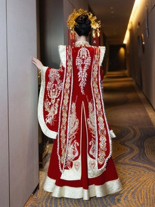 Abito Xiuhe Rosso Elegante S1979Y, Nuovo Abito Nuziale Cinese <span class=keywords><strong>per</strong></span> Spose, Vestito da Cerimonia Nuziale di Alta Gamma con Maniche Larghe - Product Image 3