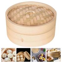 Cuiseur à riz 8 pouces en bambou naturel, panier vapeur rond drainable en bois hexagonal, matériau sain, grande capacité, pour couscous