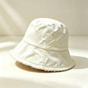 Sombrero de Pescador de Lona con Borde Deshilachado, Unisex, Color Beige Sólido, de Algodón, Estilo Vintage, con Ala Ancha, Protección Solar para Exteriores - Product Image 4