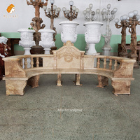 Statue de jardin en pierre naturelle, banc en marbre beige sculpté à la main avec dossier