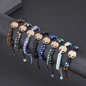 Dropshipping Fashion Handmade Crystal Jewelry Bangle Tree of Life Double Rows Mix Natural Stone Bracelets - Product Image 1