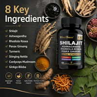 Capsules de Shilajit, Ashwagandha, Rhodiola et Ginseng pour le soutien énergétique, la vitalité, la concentration et l'endurance – Marque privée, OEM, ODM, Fournisseur d'usine