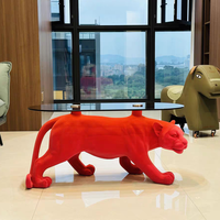 Luxuriöser Moderner Roter Panther Couchtisch Tierform Glasplatte Kreativer Wohnzimmer-Mitteltisch Einzigartige Wohnkultur Möbel