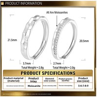 Cadeau de luxe, bague de fiançailles ajustable pour couple, en argent plaqué 925, avec cristal de moissanite, bijoux pour alliance de mariage