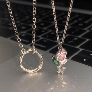 Collar con Colgante de Perla Redonda de Lino Clásico de Plata de Ley S925 con un Toque Dulce y de Alta Gama, Plata Genuina Gris - Product Image 4