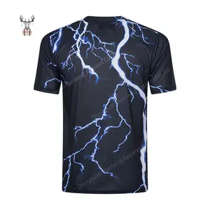 Nanteng Custom Logo Manufacturer Polyester Breathable 3D Lightning Print Pattern Pocket Pullover Sublimation Mens T-Shirt