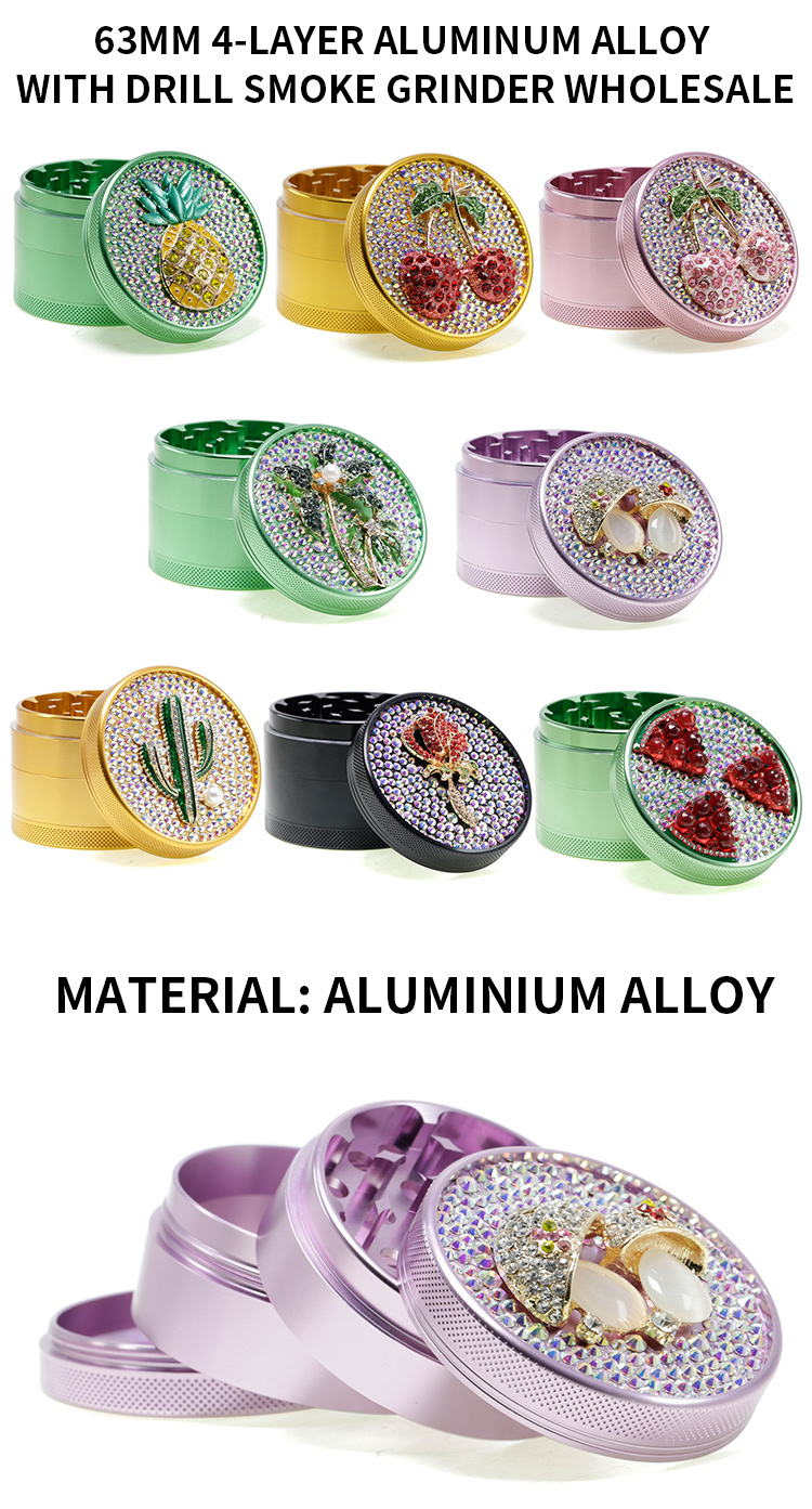 4 part 63mm aluminum alloy cactus diamond cute grinder for lady 6161