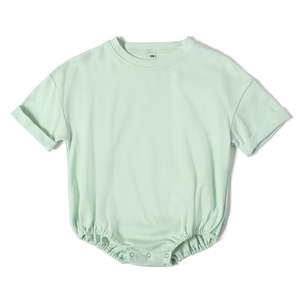 Monogramme blanc manches courtes nouveau-né bébé barboteuse ensemble unisexe été surdimensionné t-shirt bulle barboteuse - Product Image 2