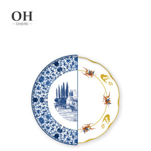 <span class=keywords><strong>Service</strong></span> de table en céramique hybride <span class=keywords><strong>bleu</strong></span> <span class=keywords><strong>et</strong></span> <span class=keywords><strong>blanc</strong></span> de luxe Ohere, <span class=keywords><strong>service</strong></span> de table en porcelaine à bord doré pour la décoration de mariage - Product Image 2