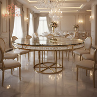 Table à manger de style moderne en verre blanc et noir avec cadre en acier inoxydable, pour hôtels, banquets, événements, restaurants, meubles de mariage
