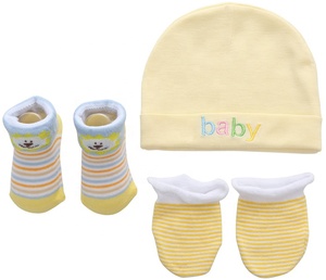 Venta al por mayor lindo bebé neutro recién nacido gorro mitones mano y pie calcetines conjunto 3 piezas conjuntos - Product Image 2