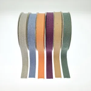 Hadiah Garmen Warna Kustom Unik Bungkus Dekorasi Katun Herringbone Pita Mudah Terurai