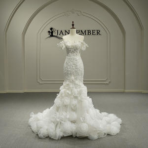 Vestido de Novia Sirena de Lujo Jancember GT26042 Color Marfil <span class=keywords><strong>con</strong></span> Cuentas y Flores 3D - Product Image 1