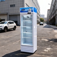 Réfrigérateur vertical commercial pour boissons, à température unique, avec porte vitrée et étagères réglables, à température mécanique